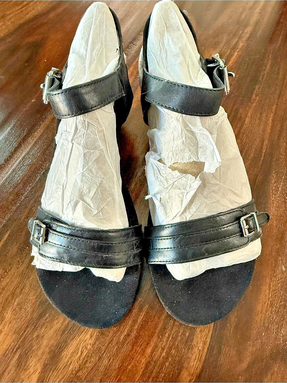 Vionic Reyna Black Leather Wedge Sandal Size 7